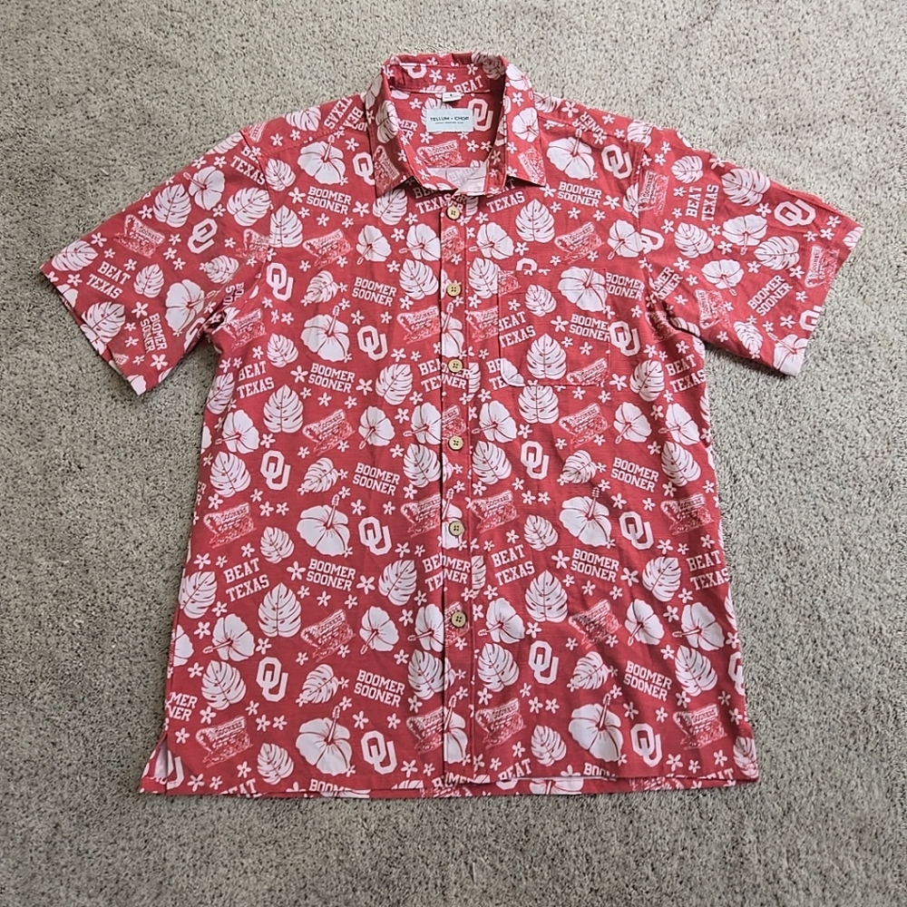 Tellum + Chop Men's Button Up Short Sleeve Shirt Boomer Sooner, Size Large